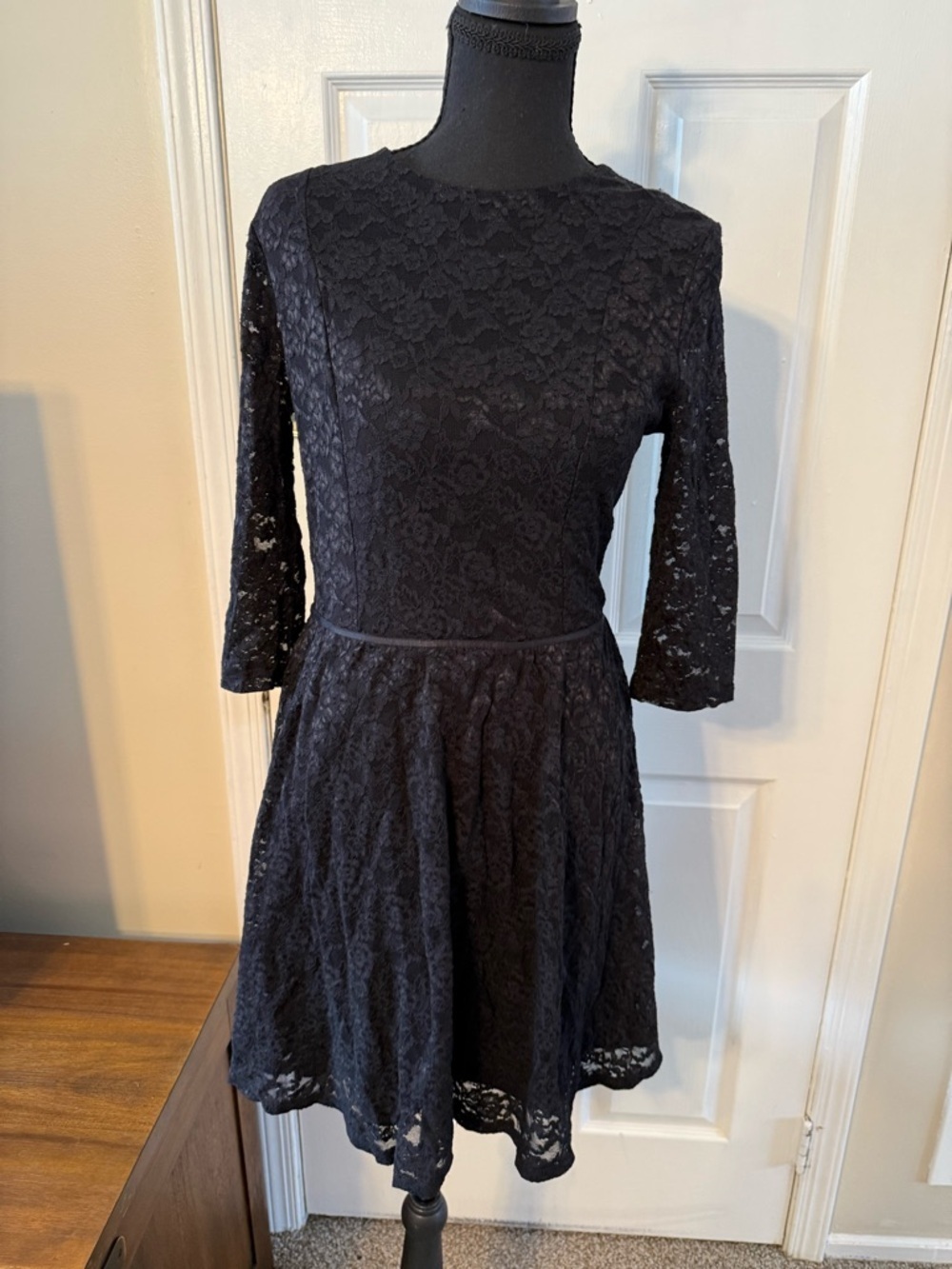 Victoria's Secret Black Lace Long-Sleeve Fit & Flare Dress